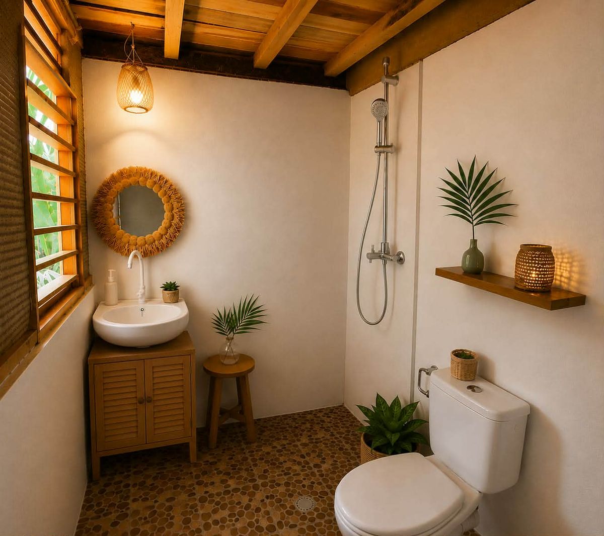 La salle de douche du bungalow Soleil